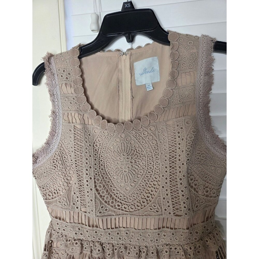 Mod Cloth XS Lace Sleeveless Beige Dress tan crochet lined wedding croquet - Picture 3 of 7